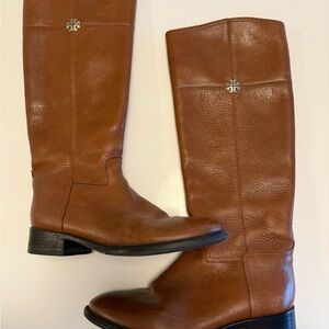 Tory Burch Jolie Riding Boots Pebbled Leather Rustic Brown S7